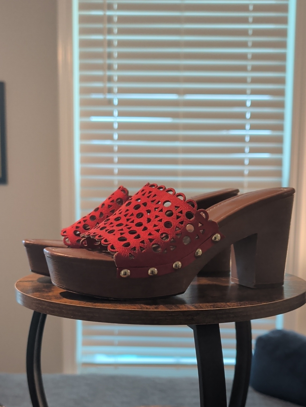 Indigo Red Laser-Cut Suede Platform Clogs